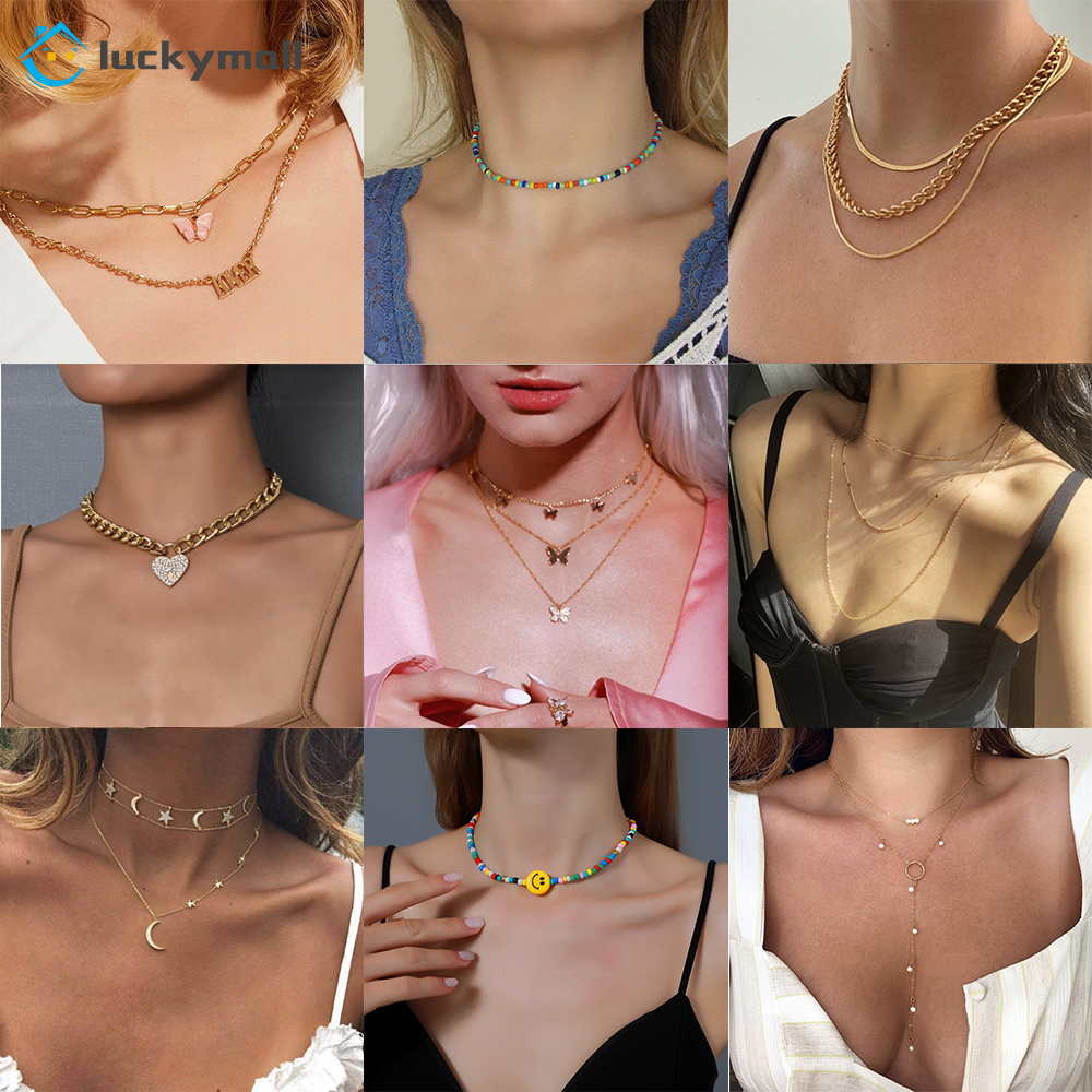 Kalung Multilayer Bahan Alloy Gaya Retro Untuk Wanita