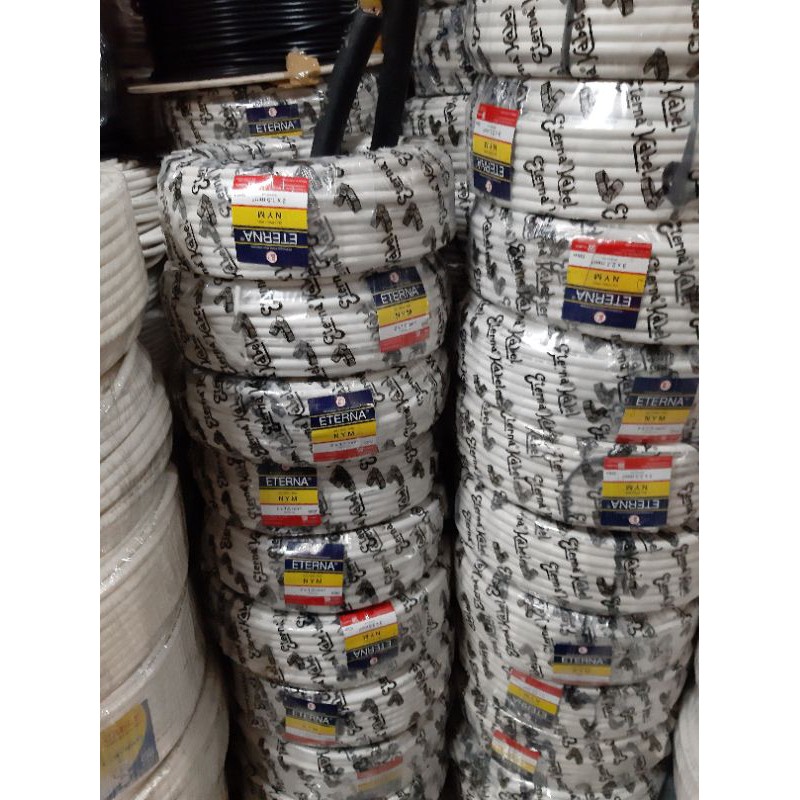 NYM2x1,5 mm Eterna 50meter GRAB GOJEK NYM KABEL 2x1,5 mm LISTRIK PUTIH TEMBAGA kawat CU