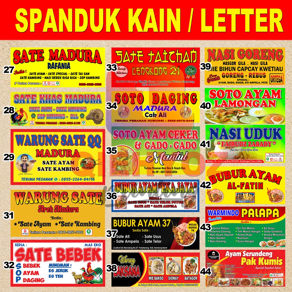 iDk90 Spanduk Kain Pecel Lele/Spanduk Nasi Goreng/Sari Laut/Soto Lamongan/Bubur Ayam Dlll