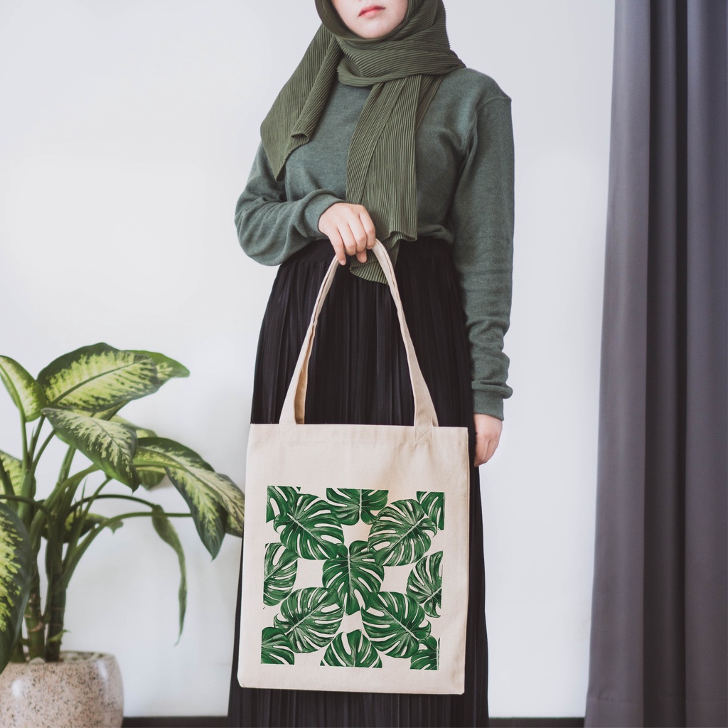 Sevine Totebag Kanvas Wanita Fashion Tas Tote Bag Laptop Motif Tropical- KPT2