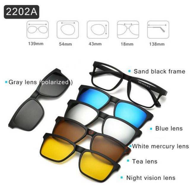 Kacamata clip.on 5 lensa magnetik dengan klip magnet 2202