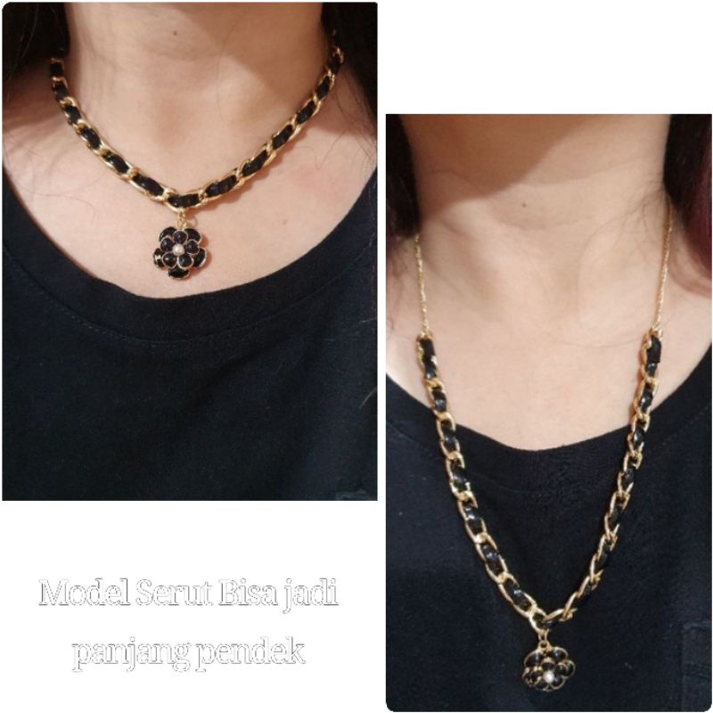 Kalung Premium Lapis Silver925 perak Platgold Mix Kulit model rantai Kalung Premium Quality Anti karat Anti alergi Ks810