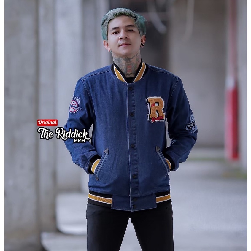 RECOFELA Jaket Bomber Denim Pria Full Bordir