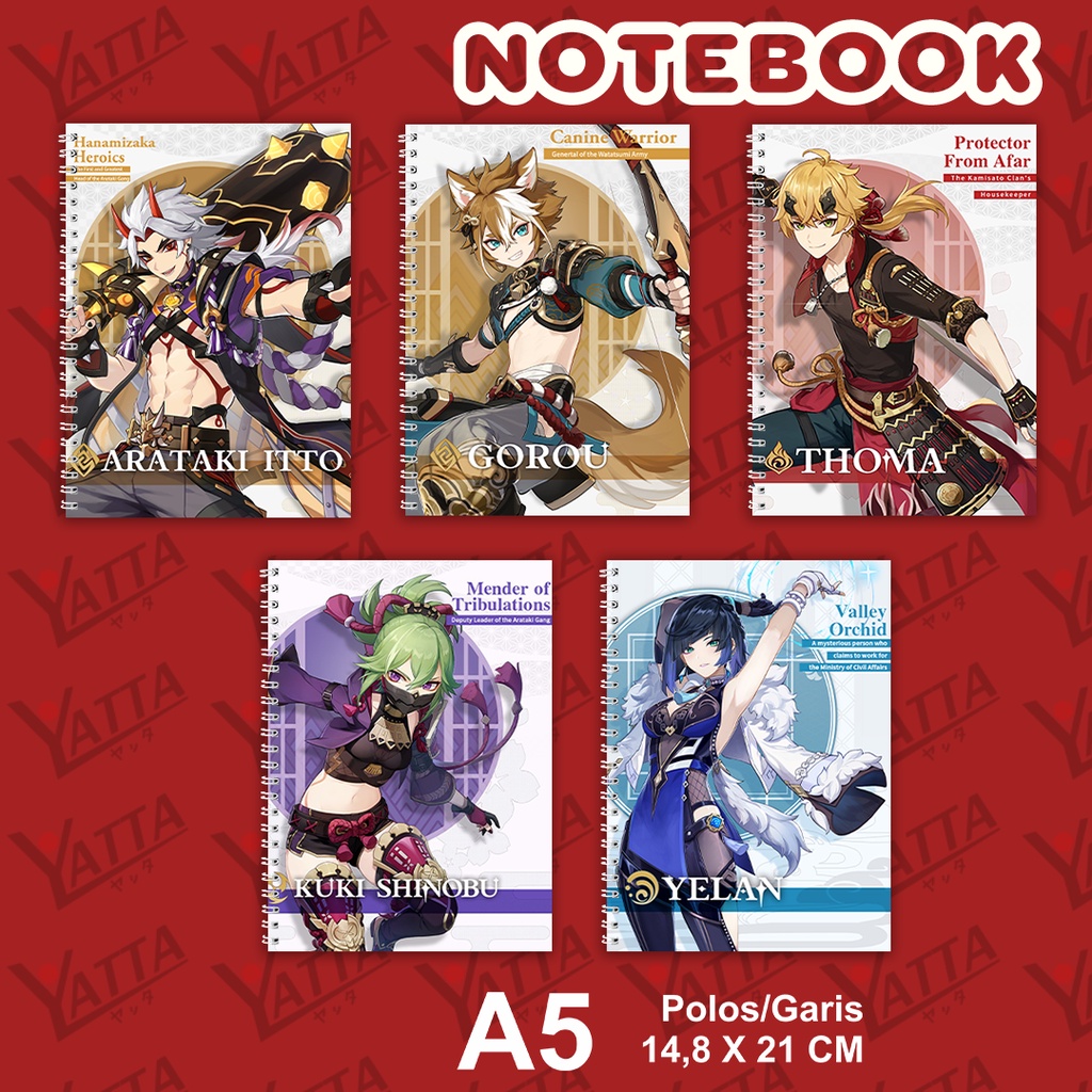 

Notebook Anime Ukuran A5 14,6 cm x 21 cm Genshin Impact Seri 4 YOTAKUSHOP