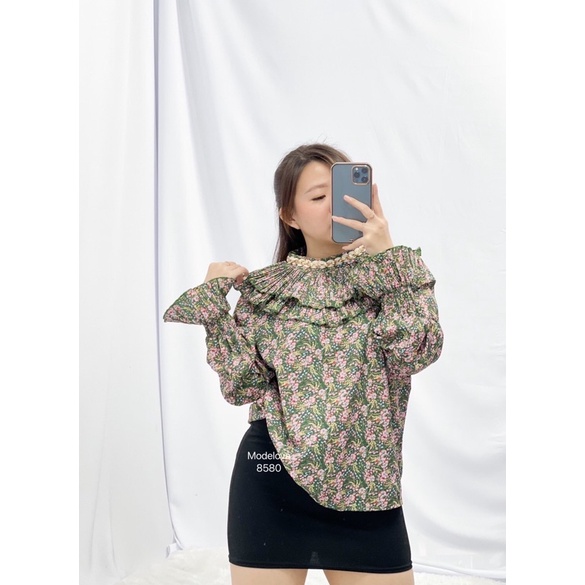 MDLV ~ 8580 Axalea Layer Collar Top Women Blouse Twiscone Import Blouse Premi Flower Blouse Atasan Twiscone Atasan Lengan Panjang Fashion Import