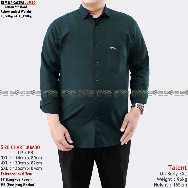 Kemeja formal Pria Jumbo 3XL 4XL 5XL hem polos lengan panjang original myman