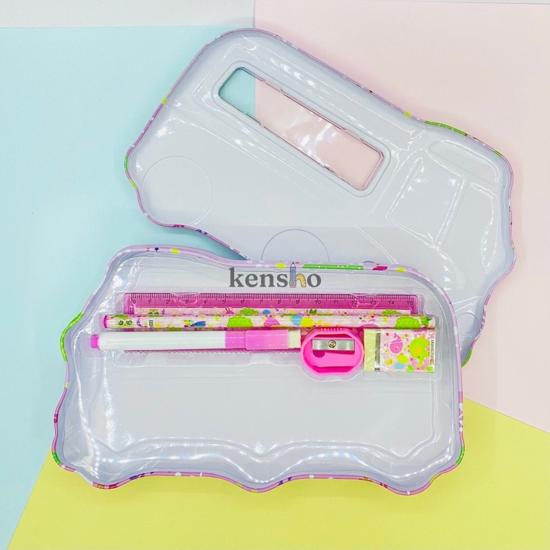 KENSHO Kotak Pensil Set Kaleng ada Isi / Lucu / Mobil / Pastel / School / Anak Sekolah / Tempat Pensil / Pencil Case / Perempuan / Laki laki