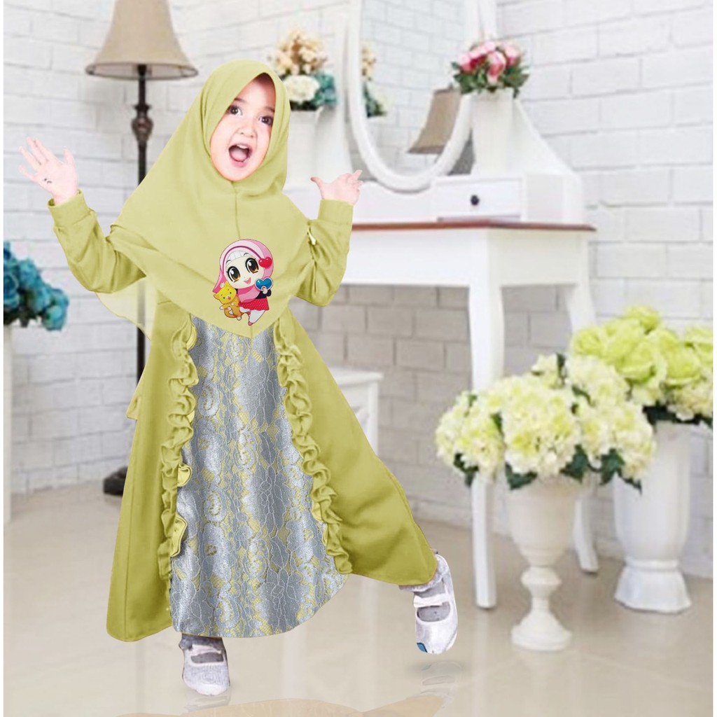 HOPYLOVY - Gamis Brukat anak lampu LED Shafiya Kids