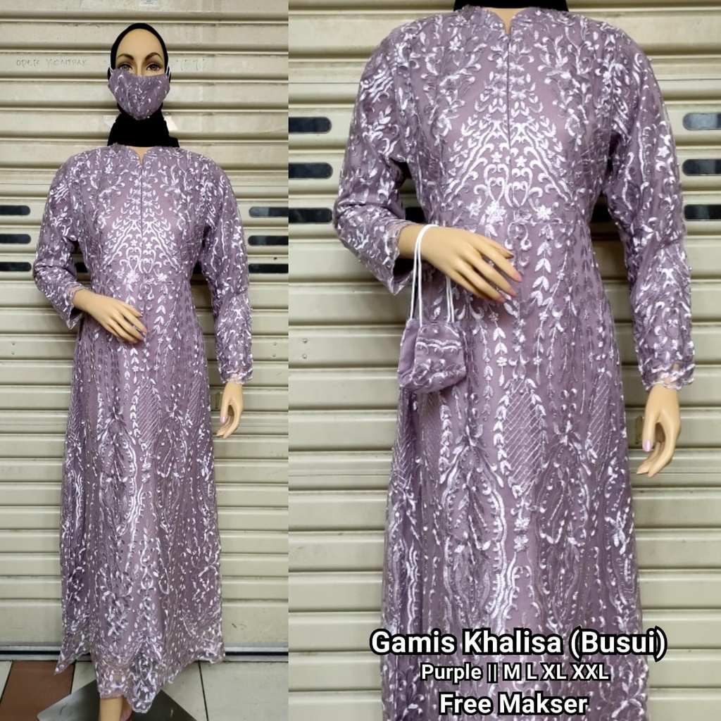 Gamis Dress Busui Kerah Sanghai Bahan Full Tulle Mutiara