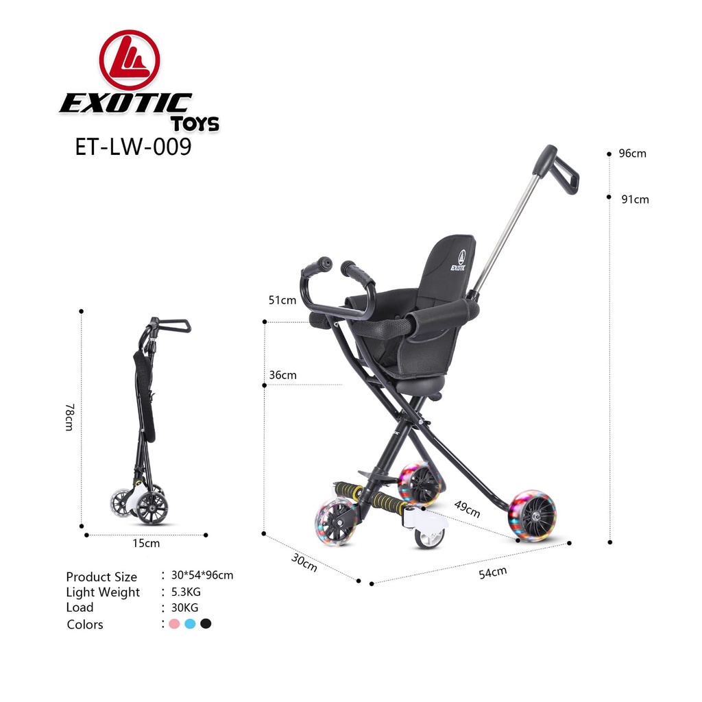 Stroler Exotic w09 lw 09 009 Anak Bayi Balita Kursi Dorong Micro Stroller Trike Exotic ET LW009 Garansi SNI magic-6
