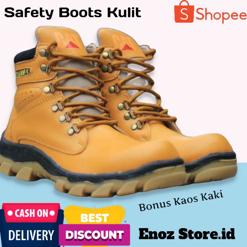 ENOZ X JAGUAR - Sepatu Boots Safety Pria Ujung Besi Kulit Asli Touring Adventure Kerja Lapangan Cowo Keren Macho Kuat Nyaman