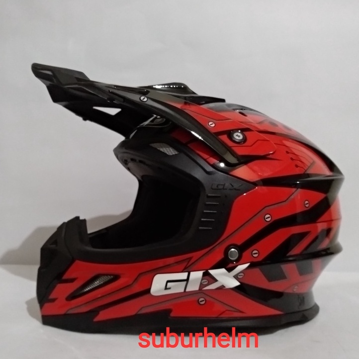 HELM  GIX  CROSS   ARMOR   BLACK  RED   GLOSSY  DAN  DOFF   SNI