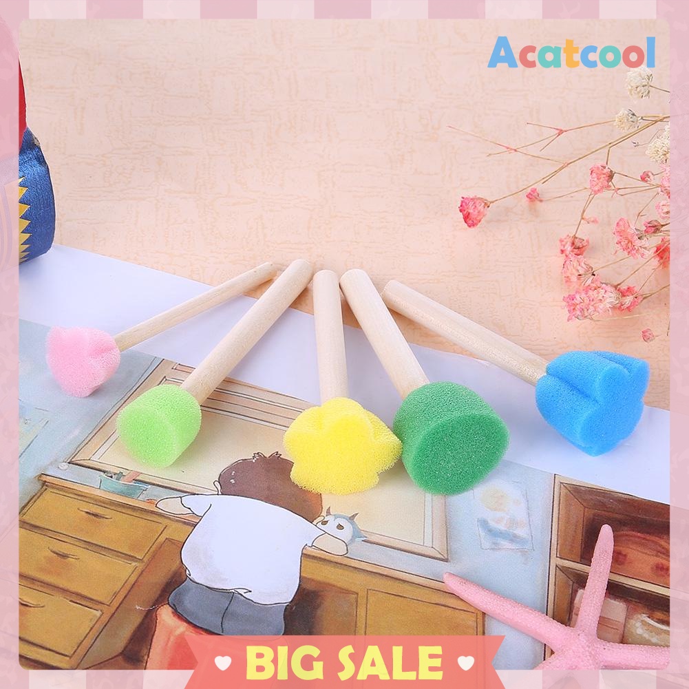 5pcs/set DIY Wooden Sponge Graffiti Painting Brushes for Kids Drawing Toys