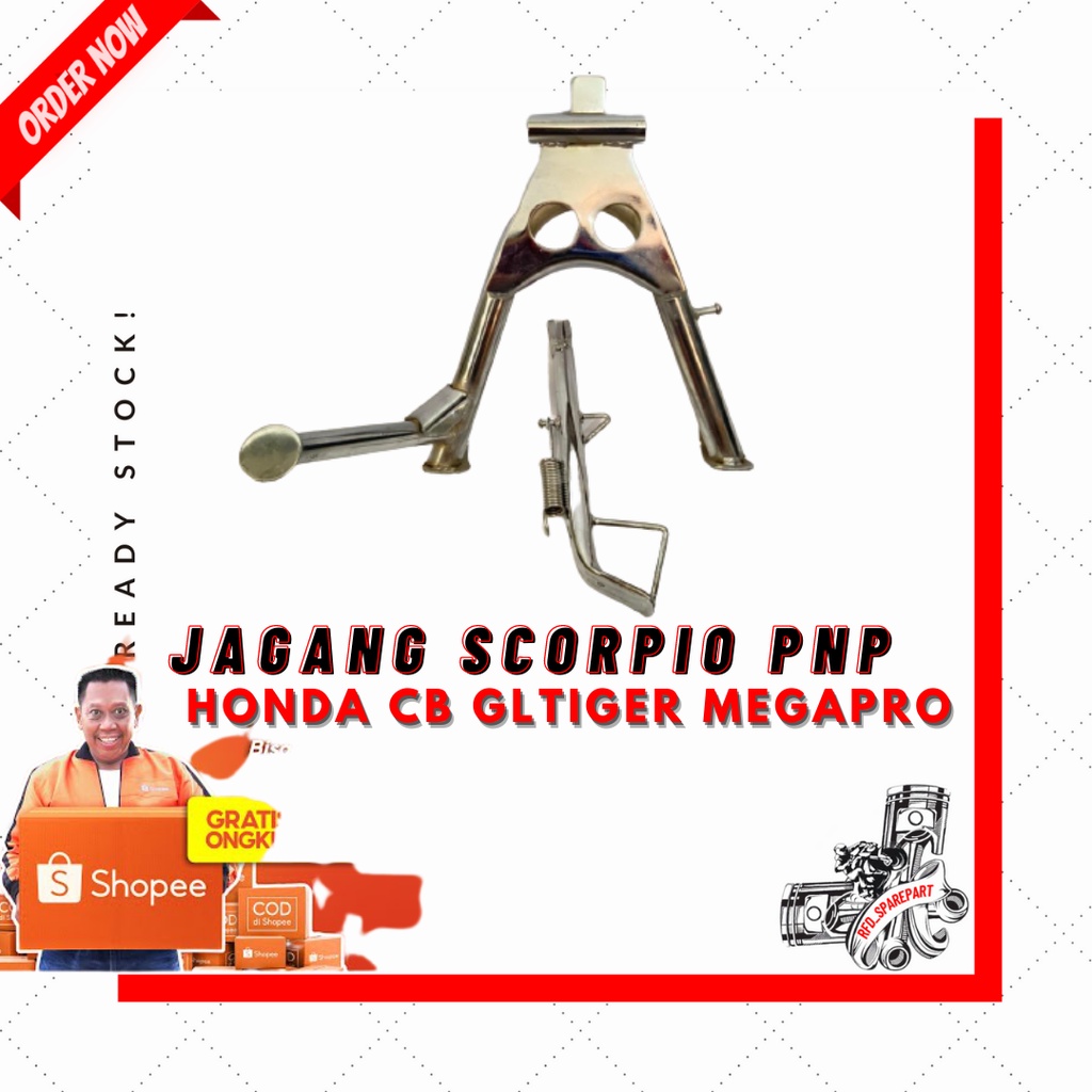 Standar Standart Tengah Scorpio Pio pnp CB GL Megapro Tiger Crom / Jagang Jagrak Tengah Scorpio Jaga