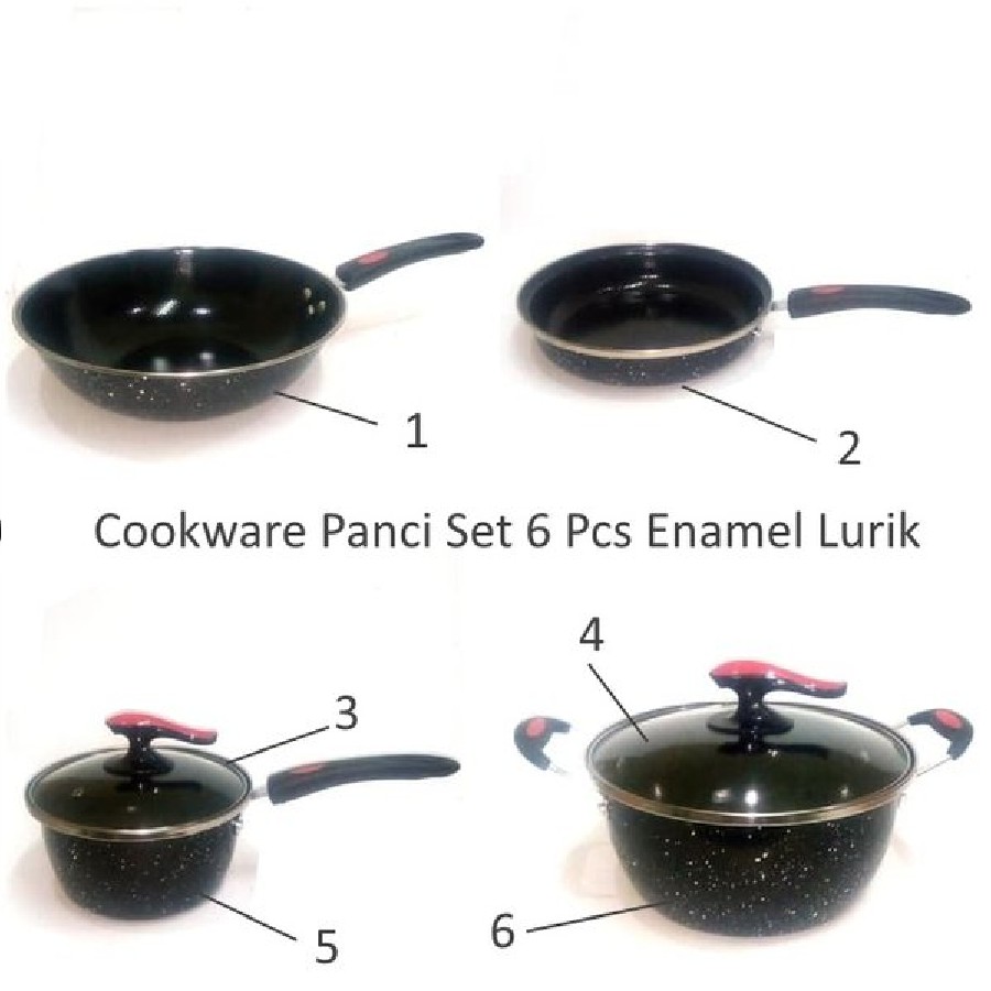 Panci Wajan Set Cookware Set 6pcs Panci Enamel With Tutup Kaca Panci set Q2 8830