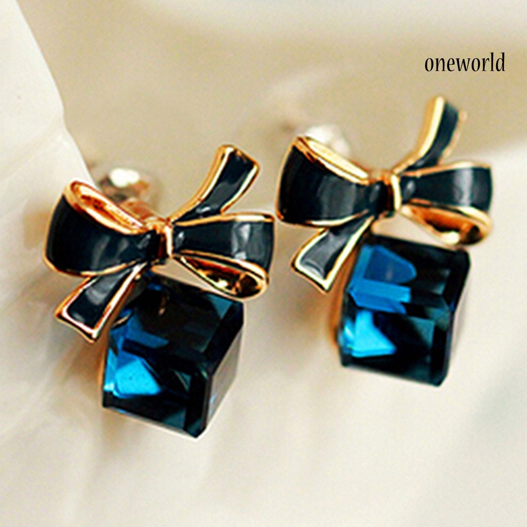 OW@ Women Earrings Attractive Elegant Smooth Bowknot Anti-allergic Ear Studs for Banquet