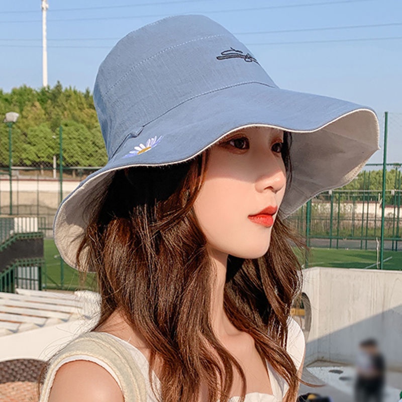 Topi Nelayan Model Dua Sisi Motif daisy Gaya Korea Untuk Wanita