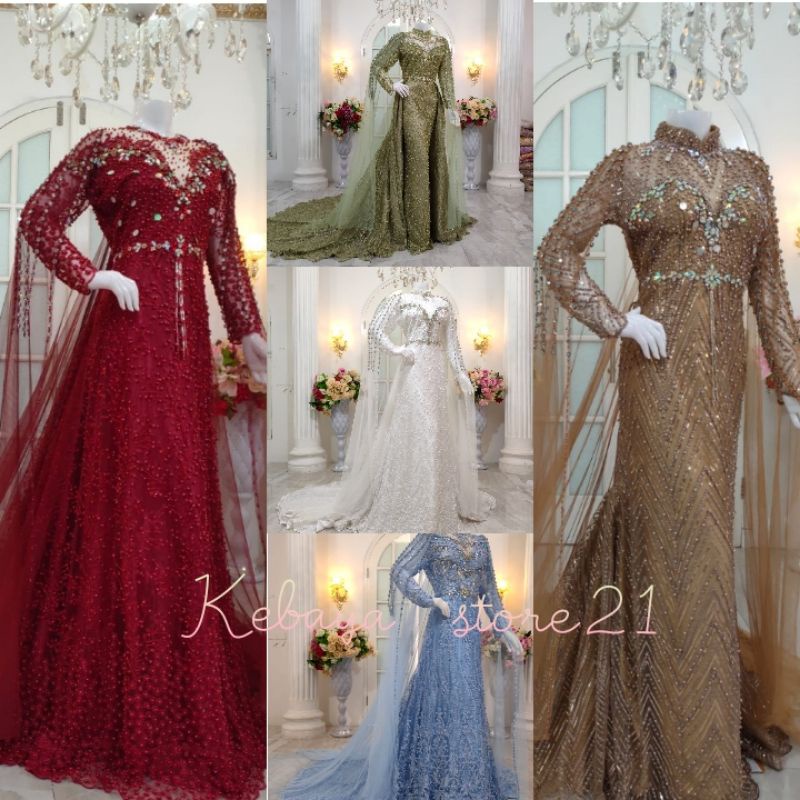 GAUN PENGANTIN MEWAH/GAUN EKOR CRONOLIN//KEBAYA WEDDING/KEBAYA AKAD/BAKU PENGANTEN MODREN