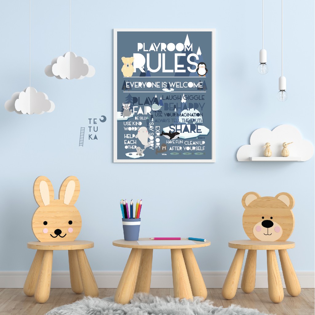 

Playroom Rules - ARCTIC series - Material Plastic ( Non tearable paper ) -size A3 ( 42cm x 29.7cm )