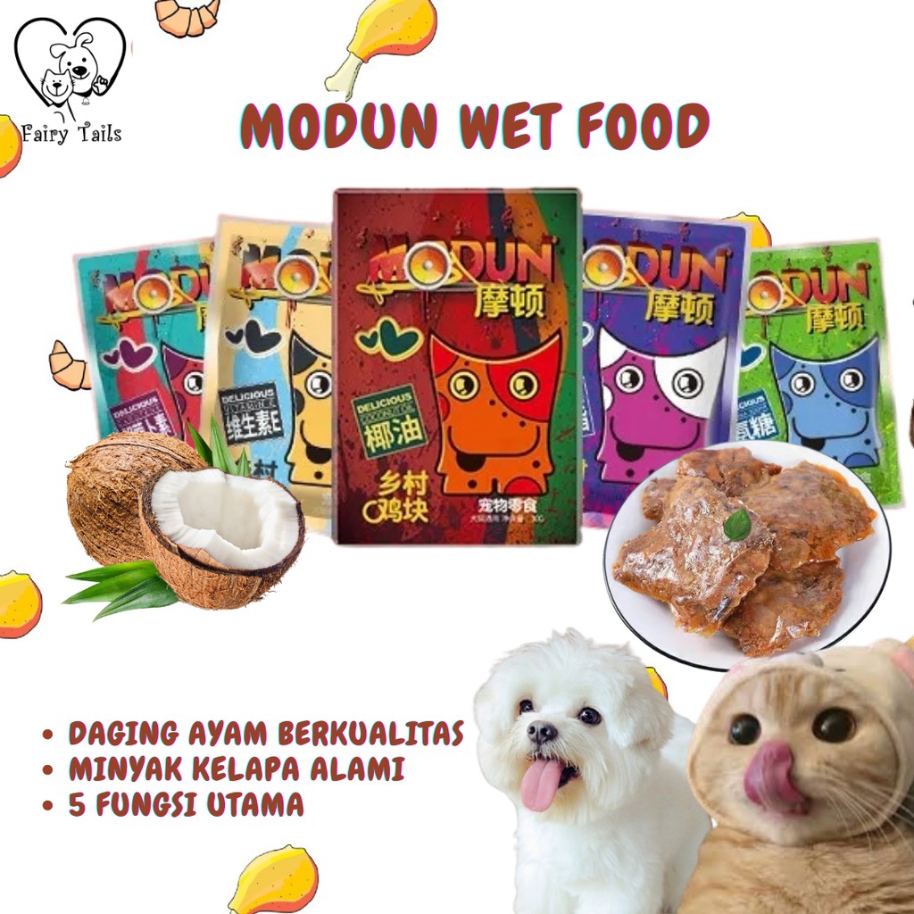 [New Premium] Makanan Basah Snack Daging Ayam Modun Dengan Campuran Minyak Kelapa Murni Ekstrak Polifenol Dan Vitamin Sehat Untuk Anjing dan Kucing / Wet Food Chicken Meat with Coconut Oil and Vitamin For Cat and Dog