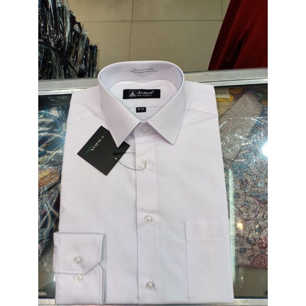 ( UKURAN 16½ 17 17½ ) KEMEJA ALISAN LENGAN PANJANG PUTIH POLOS