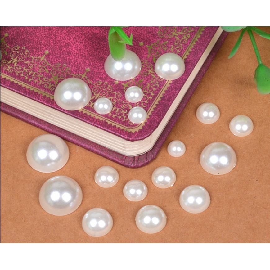 Manik-manik Mutiara Setengah Lingkaran FlatBack Warna Putih Ivory Ukuran 2mm - 24mm Untuk Dekorasi Scrapbook