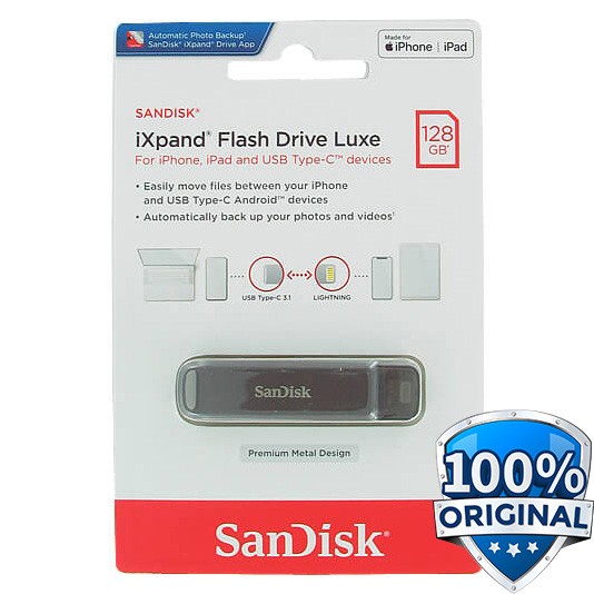 SanDisk iXpand Flashdisk Drive Luxe USB Type C + Lightning 128GB - SDIX70N - Black