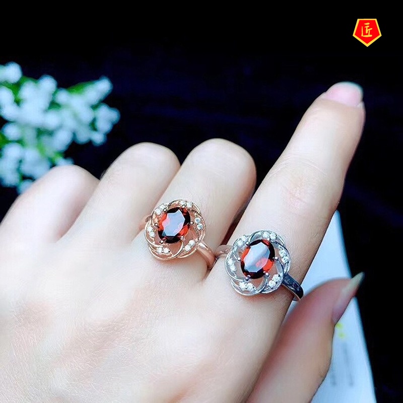 [Ready Stock]Natural Garnet Set Simple Fashion Rings Pendants Stud Earrings