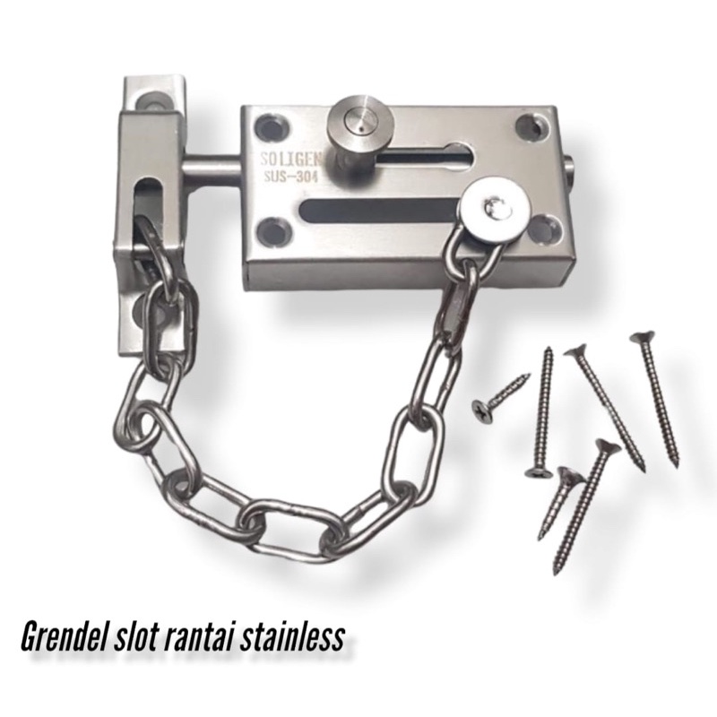 Grendel pintu slot rantai stainless merk Soligen