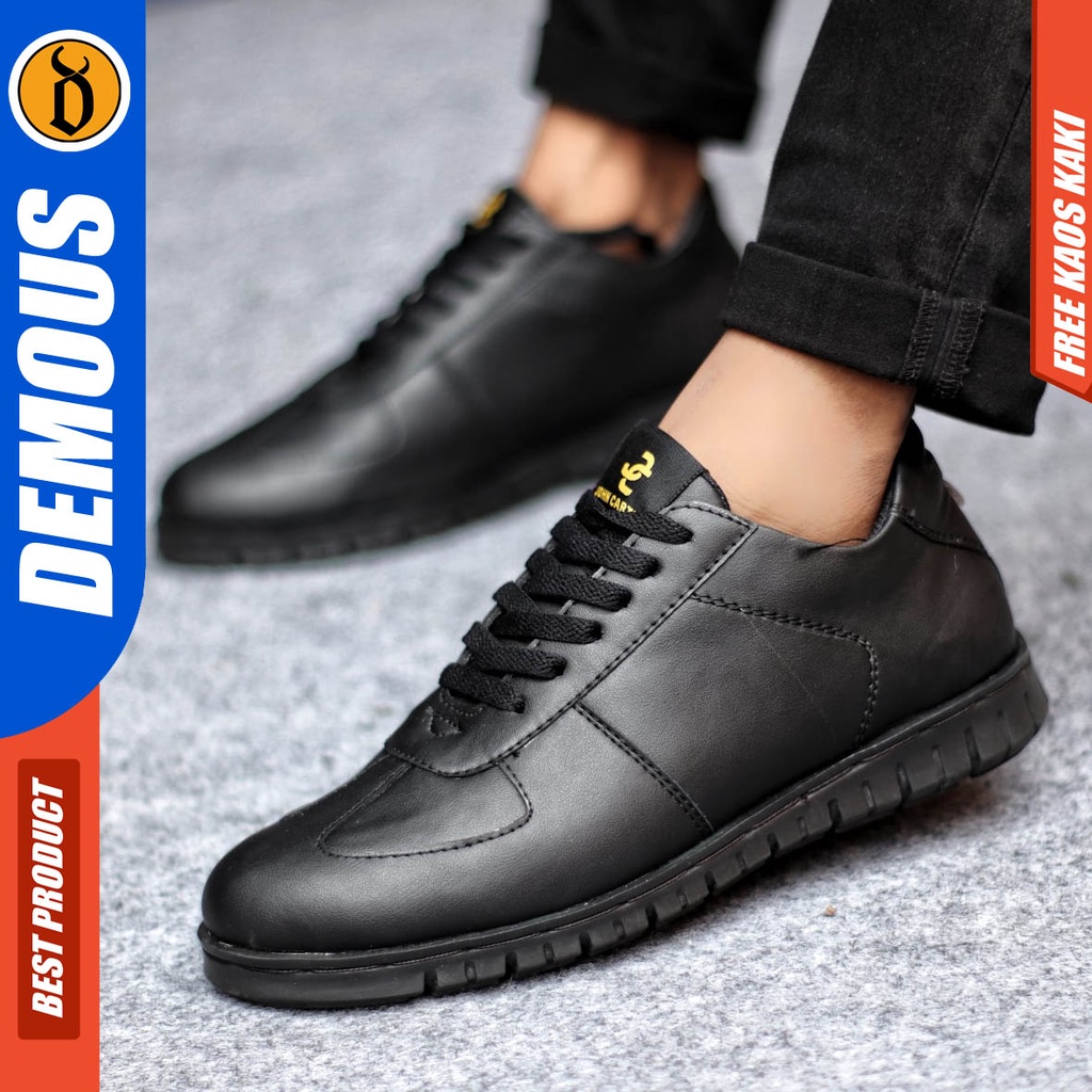 Sepatu Formal Kasual Pria Kulit Pu Pantofel Kerja Hitam Coklat Demous Pedra