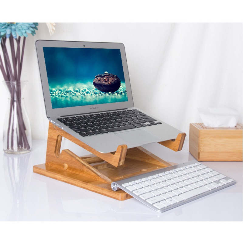 Stand laptop kayu kokoh solusi nyeri punggung saat WFH Meja laptop portable kayu kuat tatakan laptop