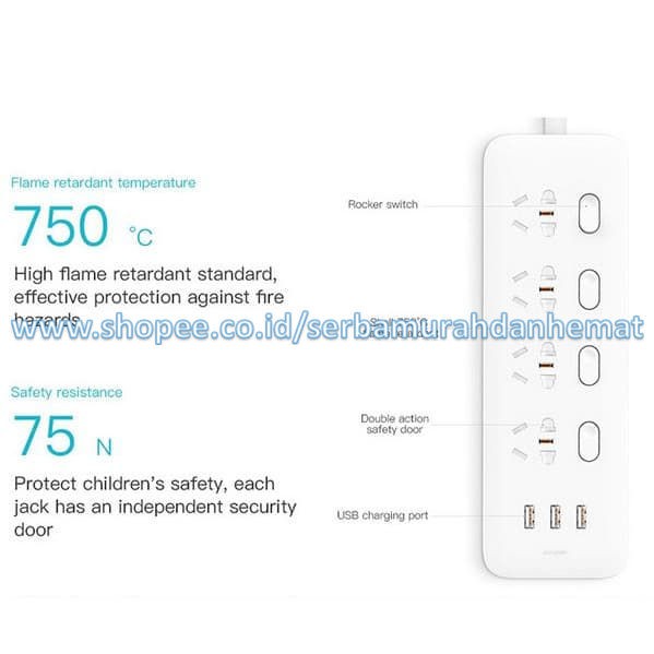 Colokan Terminal Universal On Off Masing masing Colokan MIJIA Power Strip 4 Socket