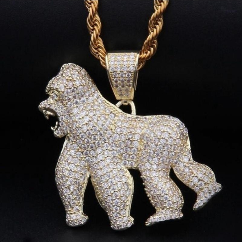 Kalung Liontin Gorilla Zircon Gaya Hip Hop Untuk Pesta