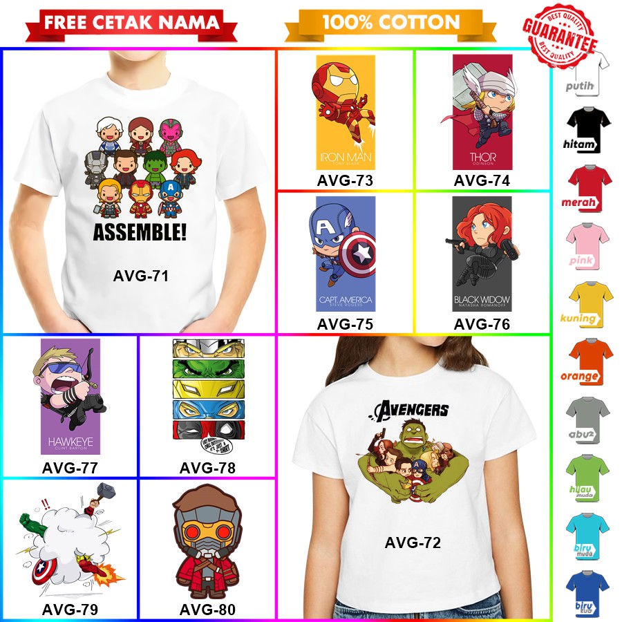 [FREE NAMA!!] Baju Kaos COUPLE  ANAK DAN DEWASA AVENGERS IRONMAN CAPTAIN THOR SPIDERMAN BANYAK MOTIF