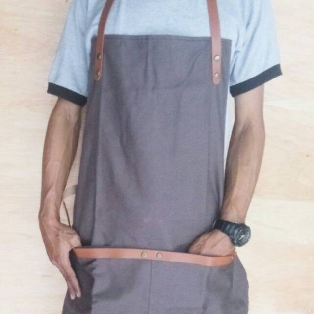 Apron Canvas and Synthetic Leather ( Celemek ), Barista / chef / barbershop