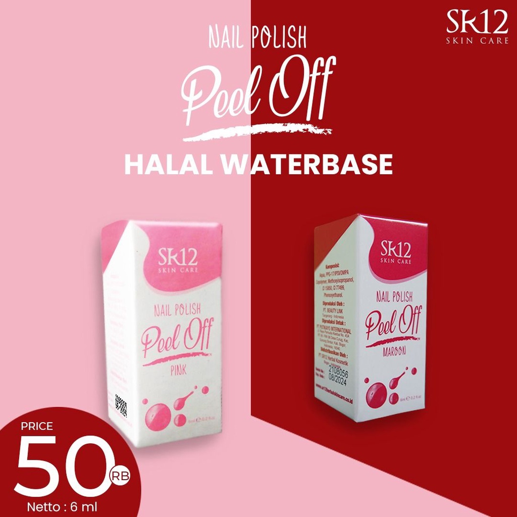 Kutek SR12 Nail Polish Peel Off Halal Waterbased Cepat Kering Mudah dikelupas Non Alkohol Bpom Perawatan Kuku