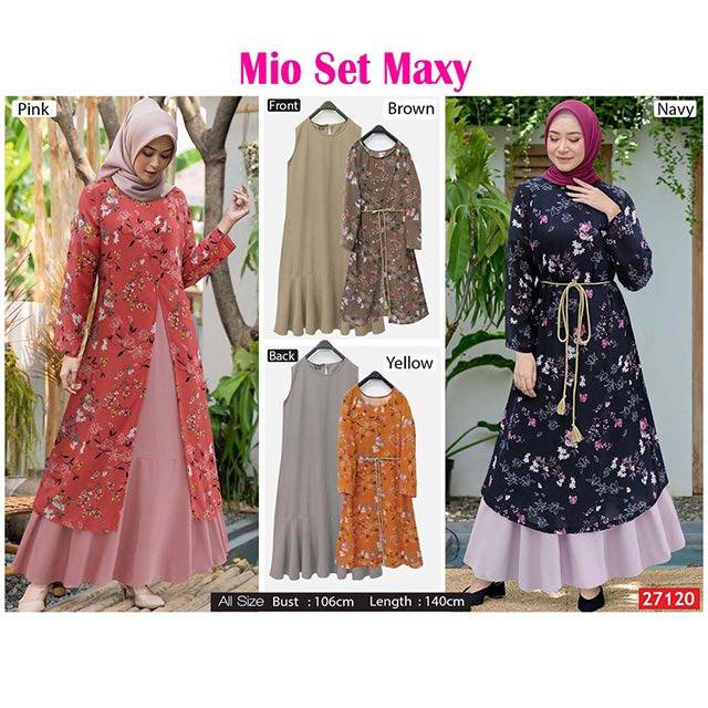 MIO SET MAXY, Matt Dress Buntung Mosscrepe + Outer Maxy Wollpeach, Ori extu