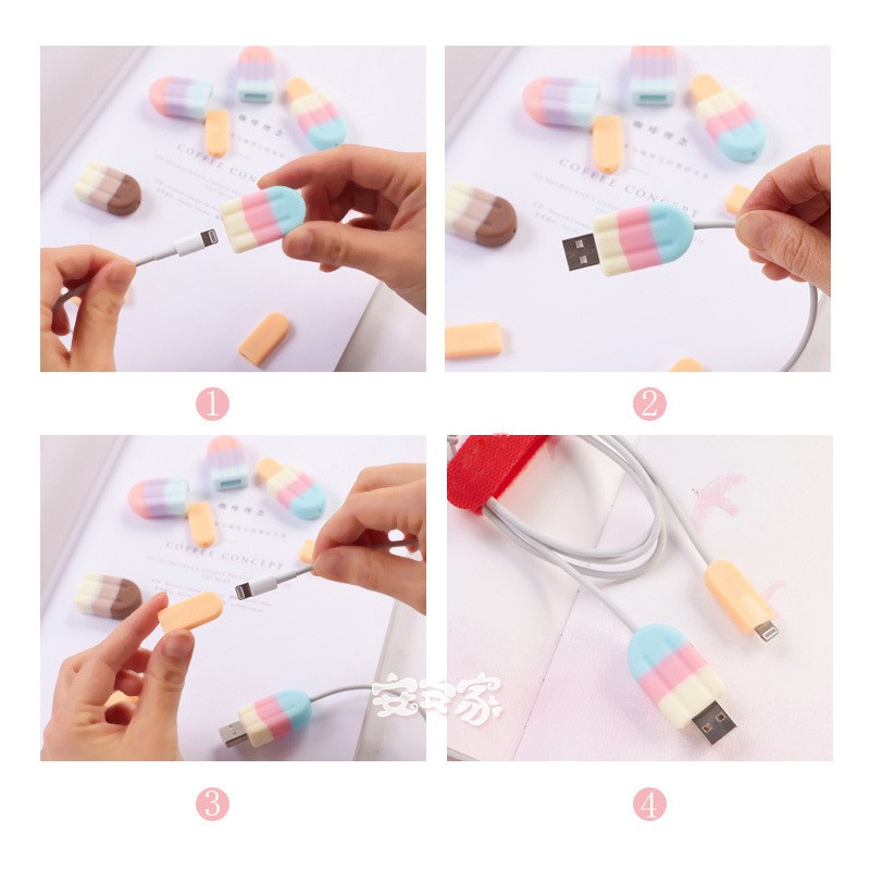 Pelindung Kabel data / Charger USB Bentuk Es Krim Warna-Warni Untuk iPhone 12 11 6 7 8 X