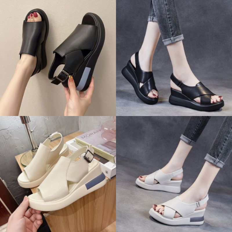 Sandal Wedges Wanita Tinggi Hak 5 cm Sendal Wanita Wedges Casual Kekinian Sepatu Sendal Kondangan Cewek Korea