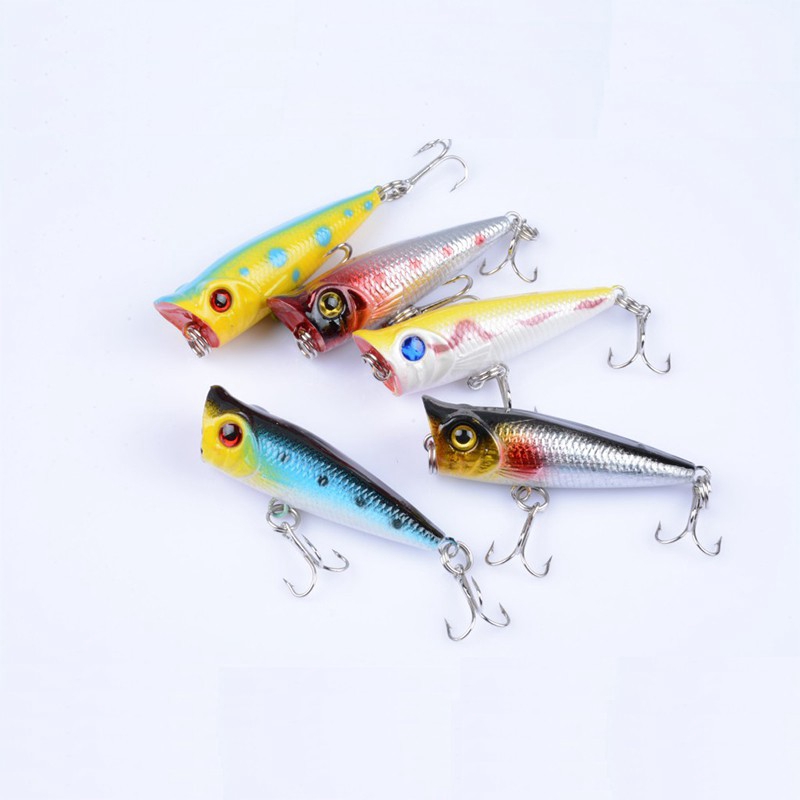 Plastic Bait Umpan Ikan Whopper Plopper Popper Umpan Mancing Top Water Lure Alat Pancing relix nusantara Umpan Pancing Umpan Mancing Alat Pancing Murah Umpan Pancing Buatan 5cm/4.9g 1Pcs Kail Pancing