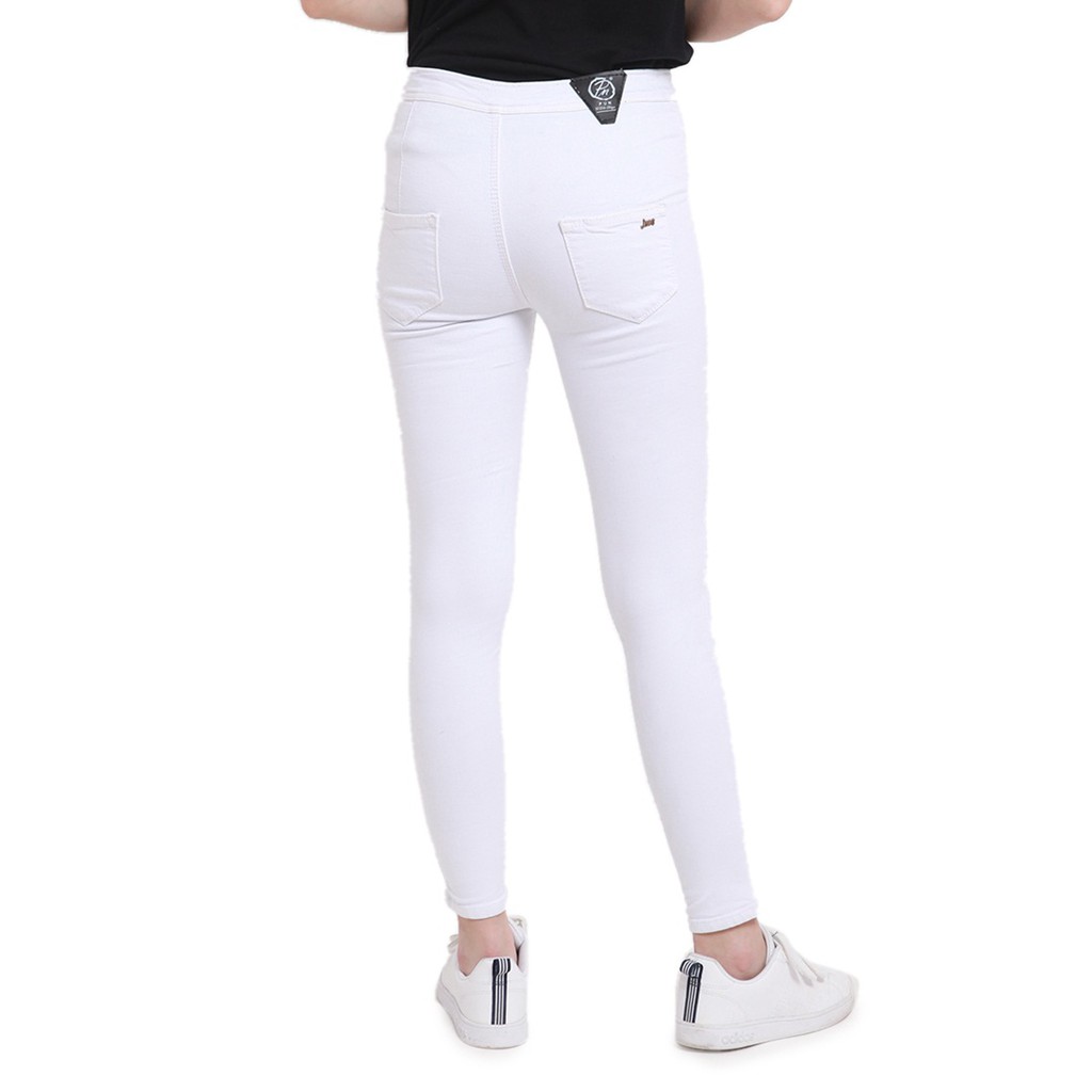 Dazina Plain White HighWaist Skinny Jeans Bawahan Wanita Premium Quality - Celana HW Putih