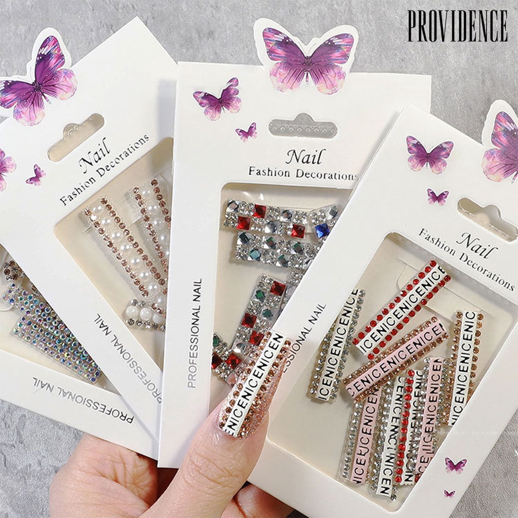 Providence 1 Set Stiker Kuku Motif Tulisan 3d Aksen Berlian Imitasi Tahan Lama Untuk Wanita