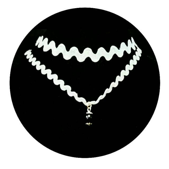 White Double Black Pearl Zigzag Choker Necklace | Kalung Handmade Premium Collection