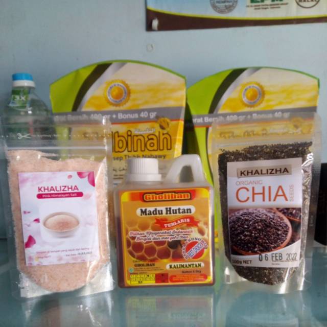 

Paket JSR pemula Paket Madu garam himalaya chia seed Jurus Sehat Rasulullah semarang paket sehat