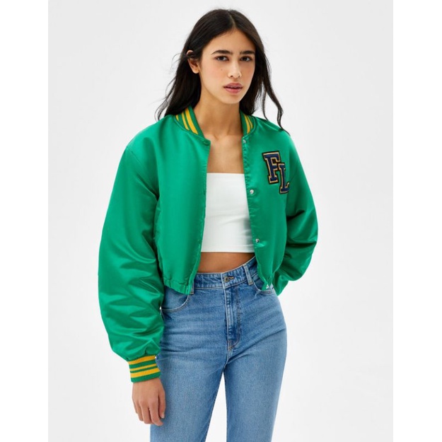 BERSKHA NEW ARRIVAL STORE  SEASONS 2022 VARSITY JACKET SATIN CROP