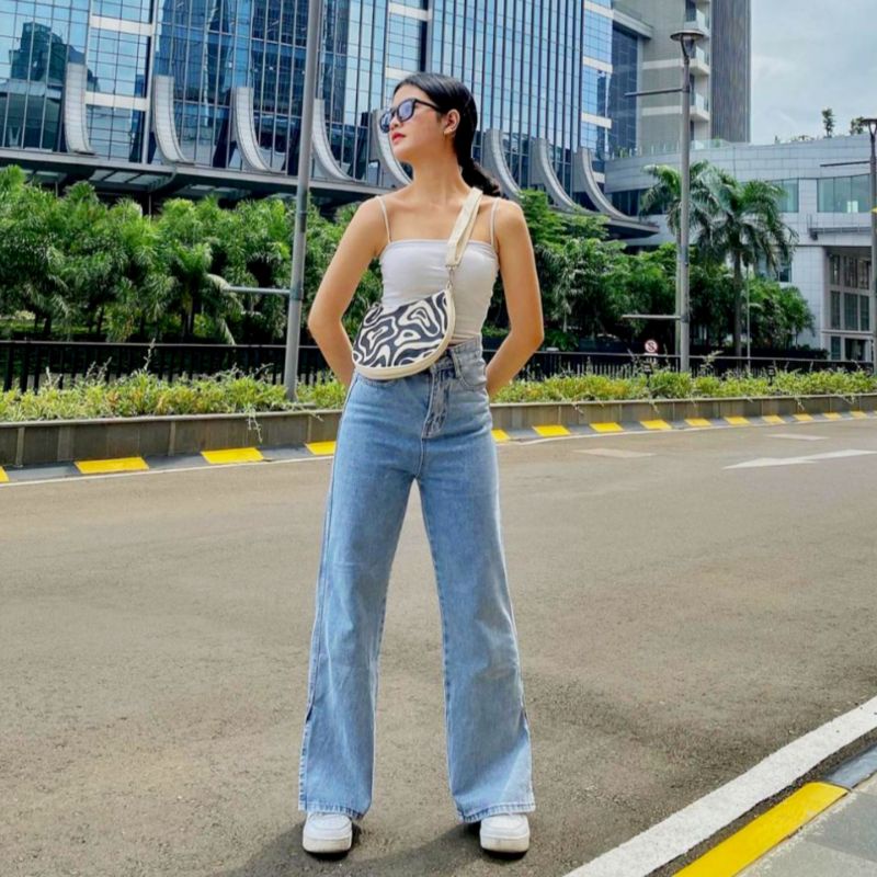 Kulot Jeans Hight Waist Premium / Kulot Jeans Belah Samping / Kulot Jeans HW Wanita