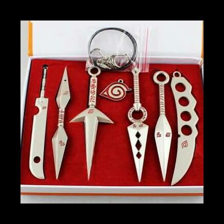 Promo Silver Naruto Seven Weapon Metal Sword Knife Shuriken Set Action Figure Al1