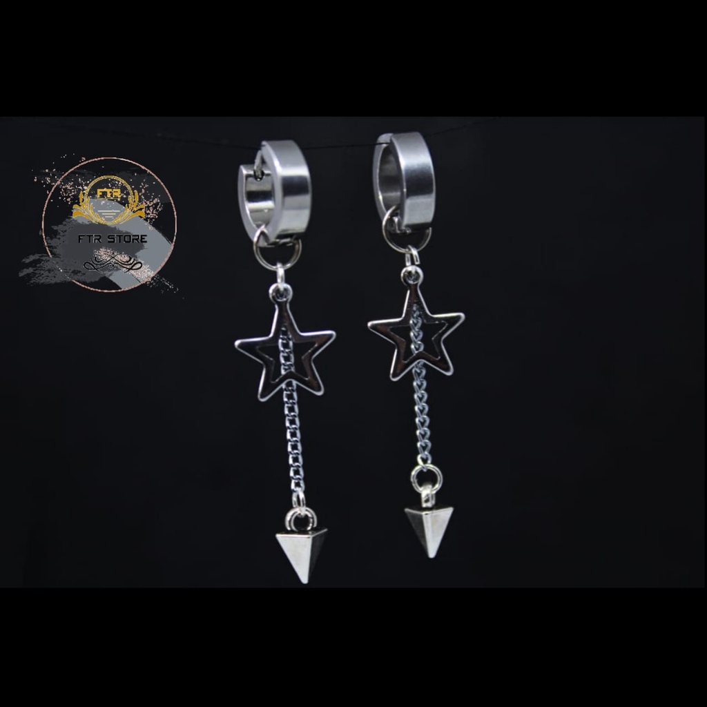 IP-CA anting tindik dan jepit korea model bintang rantai/ anting korea terbaru/ Anting hits/ ANTING/ Anting bintang/ Earrings