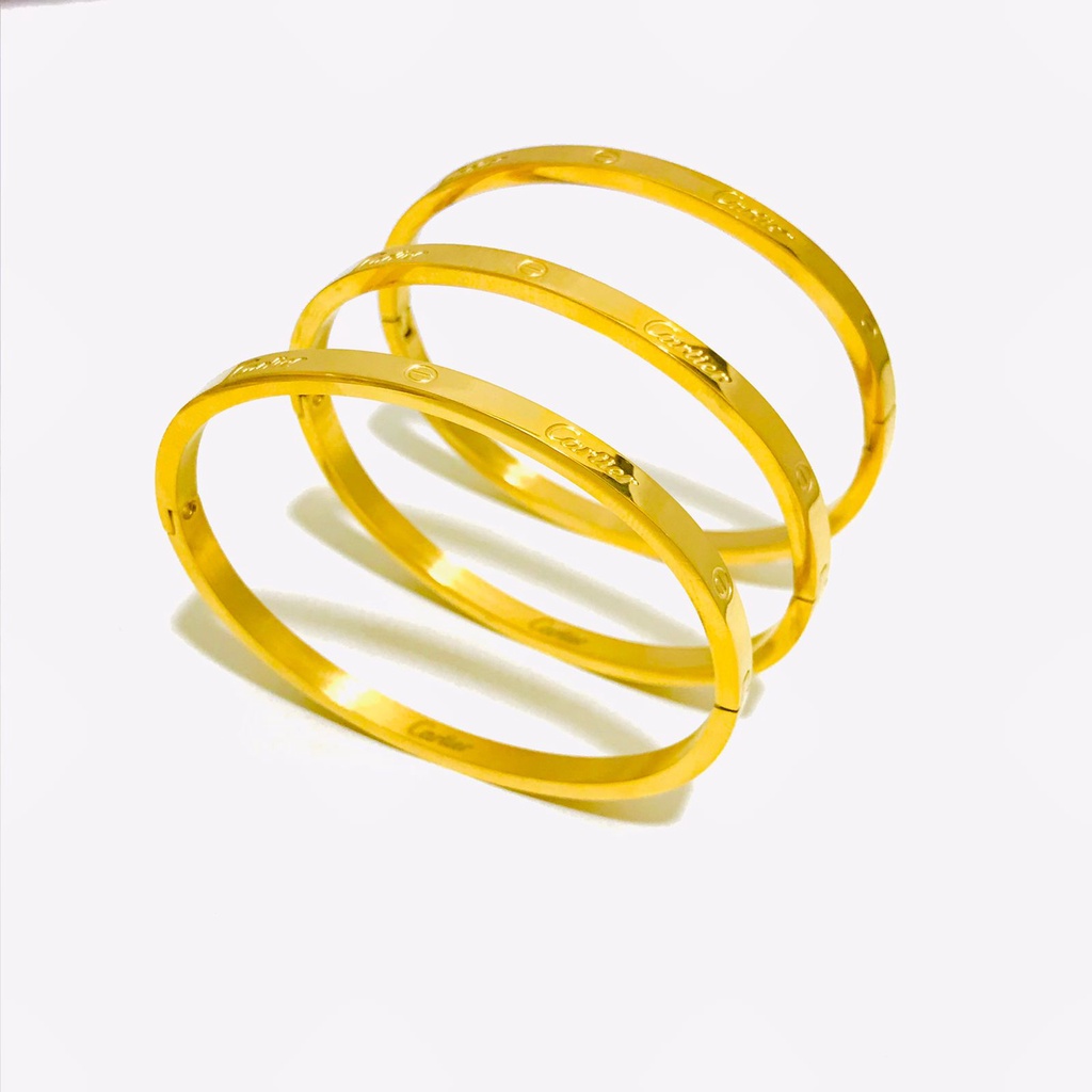 Gelang Set isi  3 Titanium Wanita Lapis Emas Anti Karat Termurah GBT154-46-45