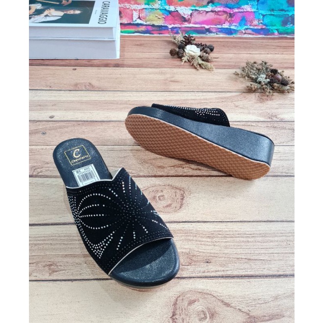 ABBUSHOES Sk 02 wedges sol karet presan manik-manik bintang 5cm